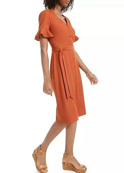 City Studios Juniors Ruffle-Sleeve Shirtdres Rust - Picture 2 of 4